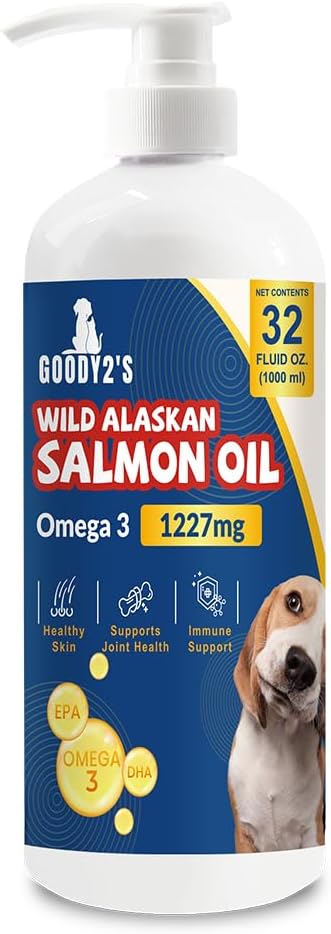 Goody2's Alaskan Salmon Oil for Dogs & Cats - Omega 3 Fish Oil for Healthy Skin & Coat, Joint & Bone Support, Allergy Relief, & Inflammation Defense - 32oz All-Natural Liquid Supplement