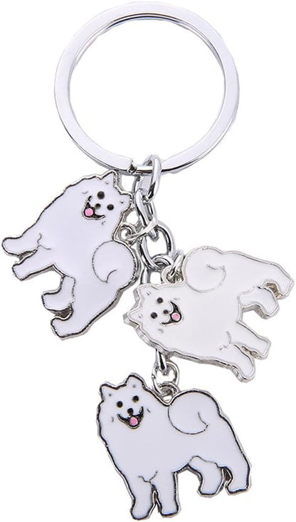 Dog Keychain, Pet Pendant Key-Ring, Cute Puppy ID Tags Metal Key Ring for Dog Lover (Samoyed)