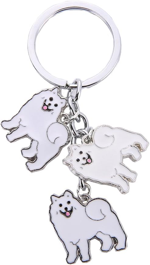 Dog Keychain, Pet Pendant Key-Ring, Cute Puppy ID Tags Metal Key Ring for Dog Lover (Samoyed)