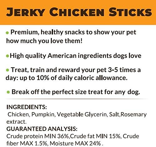 Hank & Harley Chicken Jerky Sticks, 1 lb - USA Lean Protein Soft Dog Treats with Pumpkin. 100% Natural and NO Added Sugar, Flour or fillers. Ideal for finicky Pets