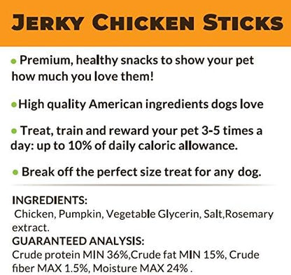 Hank & Harley Chicken Jerky Sticks, 1 lb - USA Lean Protein Soft Dog Treats with Pumpkin. 100% Natural and NO Added Sugar, Flour or fillers. Ideal for finicky Pets