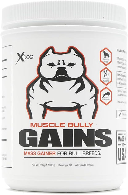 Gains - Mass Weight Gainer for Dogs, Whey Protein, Flax Seed (for Bull Breeds, Pit Bulls, Bullies) Increase Healthy Natural Weight, Made in The USA (90 Servings)