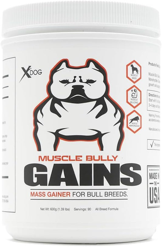 Gains - Mass Weight Gainer for Dogs, Whey Protein, Flax Seed (for Bull Breeds, Pit Bulls, Bullies) Increase Healthy Natural Weight, Made in The USA (90 Servings)
