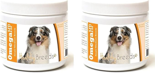 Healthy Breeds Australian Shepherd Omega HP Fatty Acid Skin and Coat Support Soft Chews 60 Count (Pack of 2)