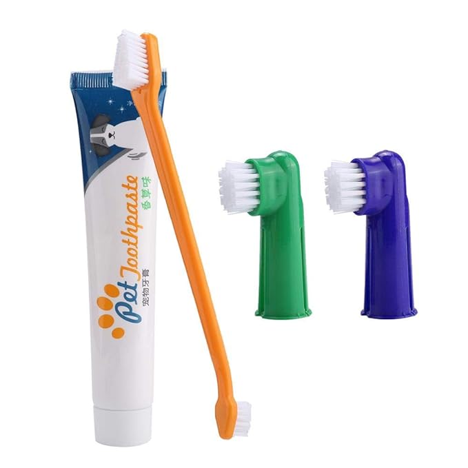 Pet Dog Cat Toothbrush Toothpaste Set Dog Soft Toothbrush Vanilla Flavored Toothpaste Dental Care Tool for Reduces Tartar Buildup with Dual Headed Toothbrush Finger BrushToothpaste