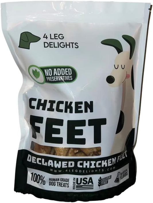 4 Leg Delights Dehydrated Chicken feet for Dogs & Pets (20 Pack) Declawed No Nails USA made. 100% All-natural single ingredient.