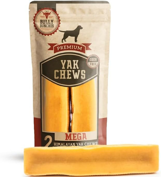 Bully Bunches Mega Authentic Yak Cheese Himalayan Chews for Giant Dogs & Super Aggressive Chewers - All Natural Dog Treat Dental Chews, Made with Real Yak Milk - Lactose & Rawhide Free (2 PK)