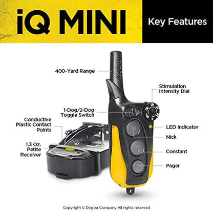 Dogtra IQ Mini 2-Dogs Remote Dog Training System for Smaller Dogs - 400 Yard Range Collar, Rechargeable Remote Trainer, Waterproof, Static, Vibration Pager Training with PetsTEK Dog Training