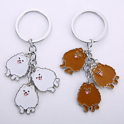 Dog Keychain, Pet Pendant Key-Ring, Cute Puppy ID Tags Metal Key Ring for Dog Lover (Pomeranian White)