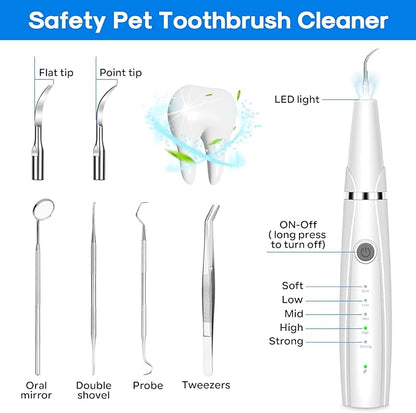 Dog Teeth Cleaning Kit for Pet Teeth Cleaning, Dog Plaque Remover for Teeth, 5 Modes Dog Tartar Remover for Teeth Care to Remove Stains Calculus, 10 in 1 Pet Cleaner Toothbrush (White)