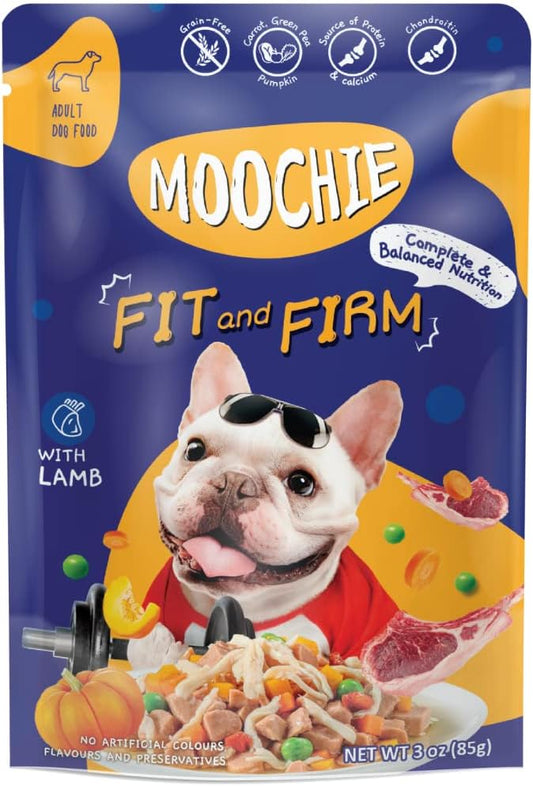 MOOCHIE Fit and Firm Wet Dog Food - Grain Free Wet Dog Food - Made with Real Beef and Vegetables - No Added Preservatives or Artifical Flavors - Suitable for Small Adult Breeds - 12 x 85g Pouch