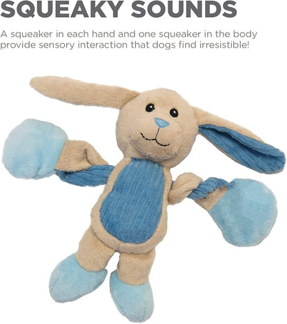 Outward Hound Baby Pulleez Bunny Squeaky Plush Dog Toy with Ropes for Pull-Through Tugging Action