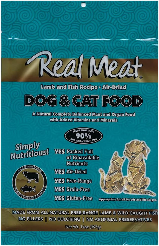 Real Meat Air Dried Cat Food & Dog Food w/ Real Lamb & Fish - 3.5lbs of USA-Crafted Grain-Free Dry Dog & Cat Food Sourced from Free-Range Lamb & Ocean-Caught Fish - All Natural, High Protein Pet Food