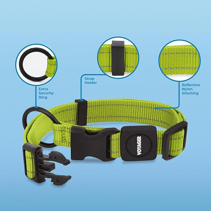 Voyager Reflective Dog Leash Collar Set with Neoprene Handle Supports Small, Medium, and Large Breed Puppies, Cute and Heavy Duty for Walking, Running, and Training - Lime Green, M