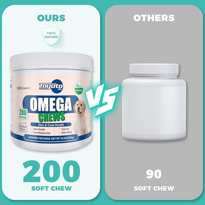 Omega-3 Multivitamin Skin and Coat Supplement for Dogs Omega 3 Fish Oil Supplement, Supports Shedding, Skin & Coat, Immunity, EPA,DHA- 300g(200 Chews)