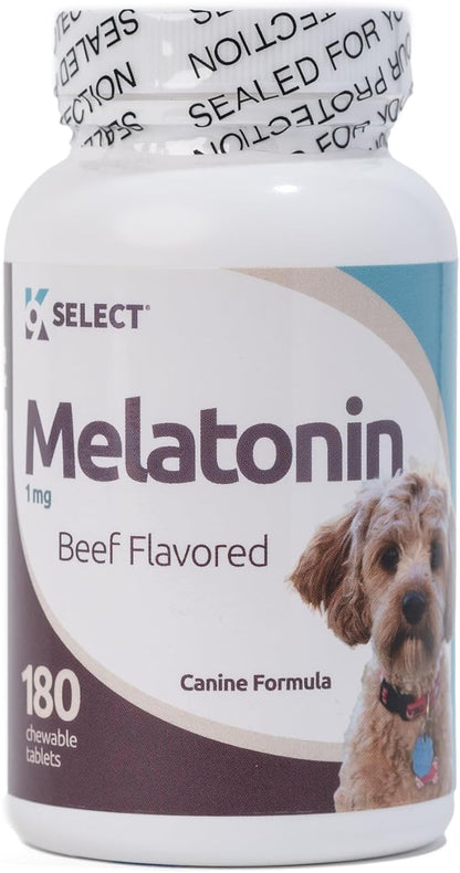 Melatonin for Dogs, 1 mg - 180 Beef Flavored Chewable Tablets - Dog Melatonin for Smaller Breeds - Gentle Well-being Enhancer - Healthy, Tasty Dog Treats That Promote Overall Health