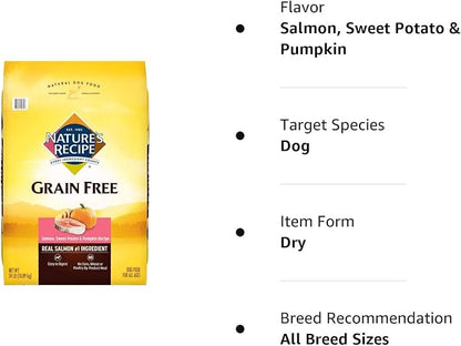 Nature’s Recipe Grain Free Salmon, Sweet Potato & Pumpkin Recipe Dry Dog Food, 24 lb. Bag