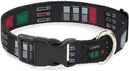Dog Collar Plastic Clip Star Wars Darth Vader Utility Belt Bounding3 Black Grays Reds 16 to 23 Inches 1.5 Inch Wide