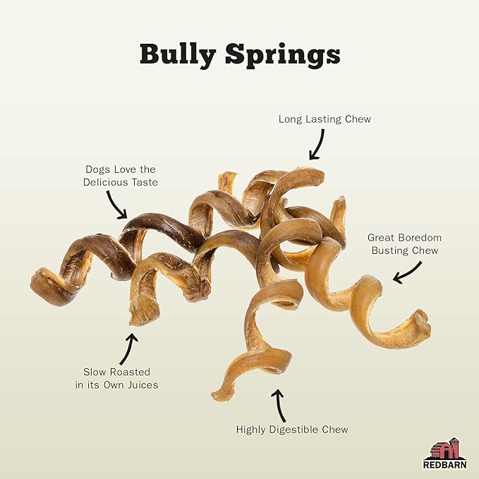 Redbarn All-Natural 4-6" Bully Springs Sticks for Dogs - Premium Grain-Free Single Ingredient Boredom Busting Dental Chew Rawhide Alternative - 3 Count