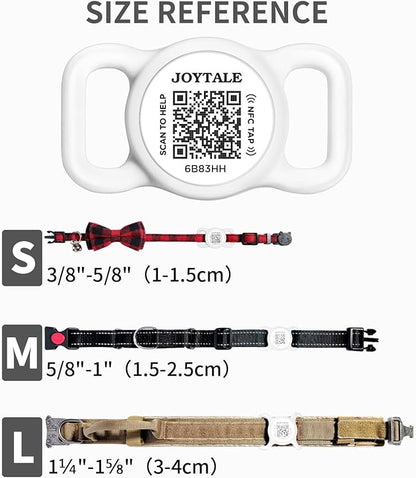 Joytale [ NO APP Required ] Silent Silicone QR Code Dog Tag, Slide On Dog Tags for 1.2-1.6Inch Wide Collars or Vest, NFC Pet Online Profile, Scan QR to Send Location Alert Email, White, L