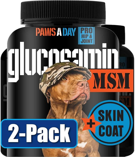 Glucosamine for Dogs Hip & Joint Supplement – “Two-in-One Combo” Dog Joint Care and Improved Skin & Coat with Chondroitin, MSM, Omega 3, Collagen & Biotin, 60 Chewable Tablets