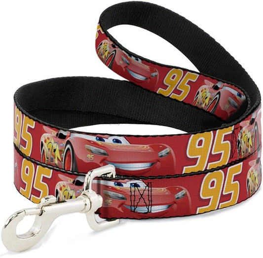 Dog Leash Cars Lightning McQueen Smiling Pose 95 Reds White Orange 6 Feet Long 0.5 Inch Wide