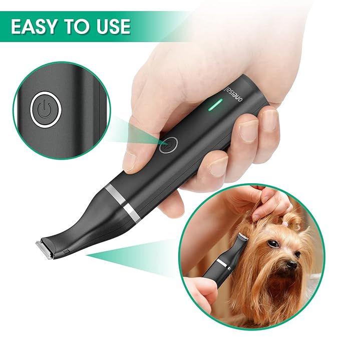 oneisall Dog Clippers with Double Blades,Cordless Small Pet Hair Grooming Trimmer,Low Noise for Trimming Dog's Hair Around Paws, Eyes, Ears, Face, Rump (Black)