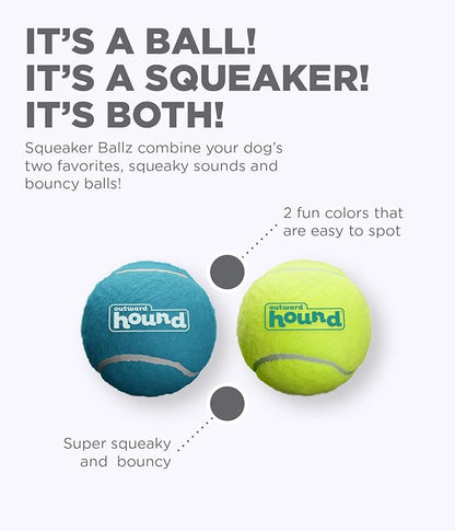Outward Hound Squeaker Ballz Fetch Dog Toy, Large - 2 Pack