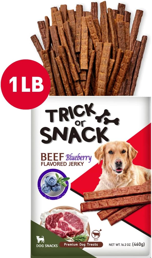 Premium 1lb Dog Jerky Treats | Dog Training | Dog Walking | Natural Grillers | Healthy Smoked Beef Chicken Salmon Chews Snacks Beef Blueberry Jerky