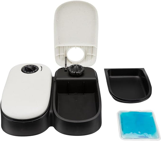 TRIXIE TX2 Automatic Food Dispenser, Dual Compartments, Dual Timer, 48 Hour Timer, Battery Operated, White