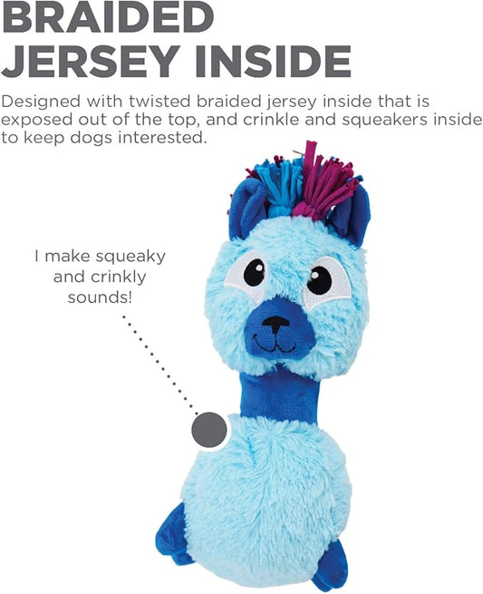 Outward Hound Braidy Budz Blue Llama Dog Toy - Cozy Plush Outside with Twisted Braided Jersey Inside, Small