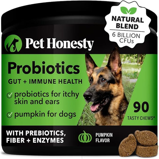 Pet Honesty Probiotics for Dogs, Dog Probiotics for Diarrhea & Bowel Support, Digestive Enzymes Promotes Gut Health, Immunity Health & Itch Relief, Prebiotics and Probiotics (Pumpkin 90 ct)