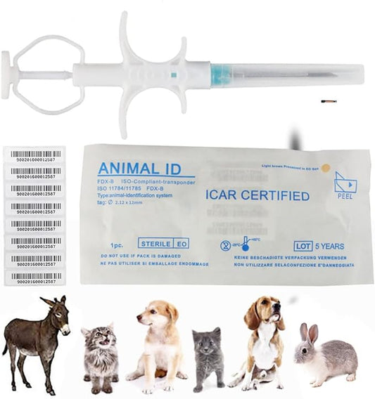 100 Packs 2.12x12mm,VENREA Universal Pet Microchip 134.2khz Registration Animal Implant Chip FDX-B Pet ID Microchip for The Management and Tracking of Dog Cat Cow Pig Rabbit Pigeon Fish
