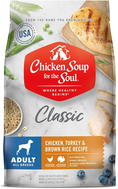Chicken Soup for the Soul Pet Food Classic Dry Adult Dog Food, Chicken, Turkey & Brown Rice Recipe, 13.5 Pound Bag Soy Free, Corn Free, Wheat Free, Dry Dog Food Made with Real Ingredients