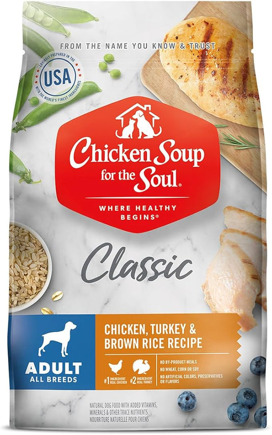 Chicken Soup for the Soul Pet Food Classic Dry Adult Dog Food, Chicken, Turkey & Brown Rice Recipe, 13.5 Pound Bag Soy Free, Corn Free, Wheat Free, Dry Dog Food Made with Real Ingredients