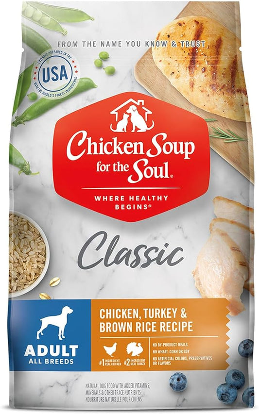 Chicken Soup for the Soul Pet Food Classic Dry Adult Dog Food, Chicken, Turkey & Brown Rice Recipe, 40 Pound Bag | Soy Free, Corn Free, Wheat Free, Dry Dog Food Made with Real Ingredients