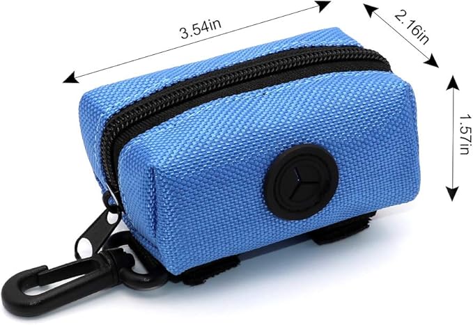 SLSON Pet Waste Bag Dispenser Zippered Pouch,Portable Dog Poop Bag Holder Leash Attachment Lightweight Fabric Bags (Blue)