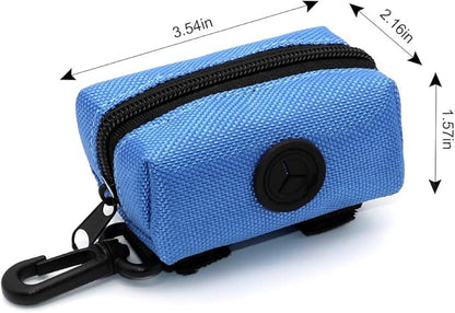 SLSON Pet Waste Bag Dispenser Zippered Pouch,Portable Dog Poop Bag Holder Leash Attachment Lightweight Fabric Bags (Blue)