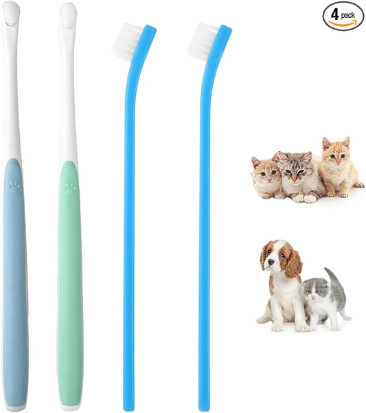 Qianyu 4 Pcs Small Dog Toothbrush Micro Brush Head Nano Soft Bristle Comfort Grip Gentle Pet Toothbrush for Puppy Kitten Sensitive Gum and Teeth Cats Dogs Teeth Cleaning Dental Care