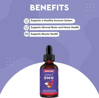 Premium DMG for Dogs – DMG Liquid to Support Immune Health, Skin, Stamina, Muscles, Stress & Performance - Dimethylglycine (DMG) for All Ages, Sizes & Breeds – 4oz
