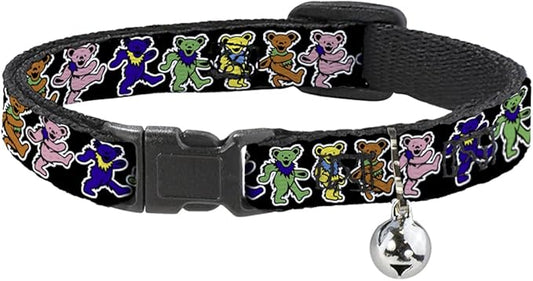 Cat Collar Breakaway Dancing Bears Black Multi Color 8 to 12 Inches 0.5 Inch Wide