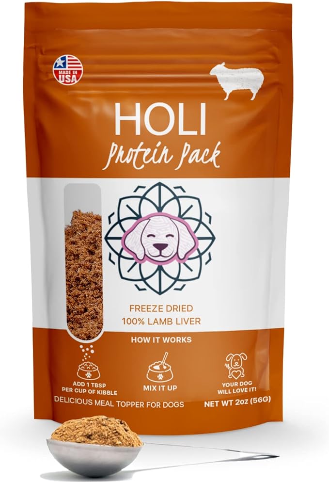 HOLI Lamb Liver Dog Food Topper - Single Ingredient, Human-Grade - Freeze Dried Dog Food Toppers and Flavor Enhancer for Picky Dogs – Grain Free – 100% All Natural - 2oz