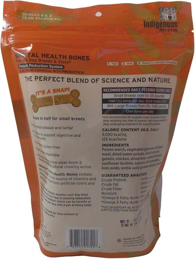 Indigenous Grain Free Dental Health Bones 2 Flavor Variety Bundle: (1) Smoked Bacon Flavor, and (1) Carrot & Pumpkin Flavor, 17 Oz. Ea.