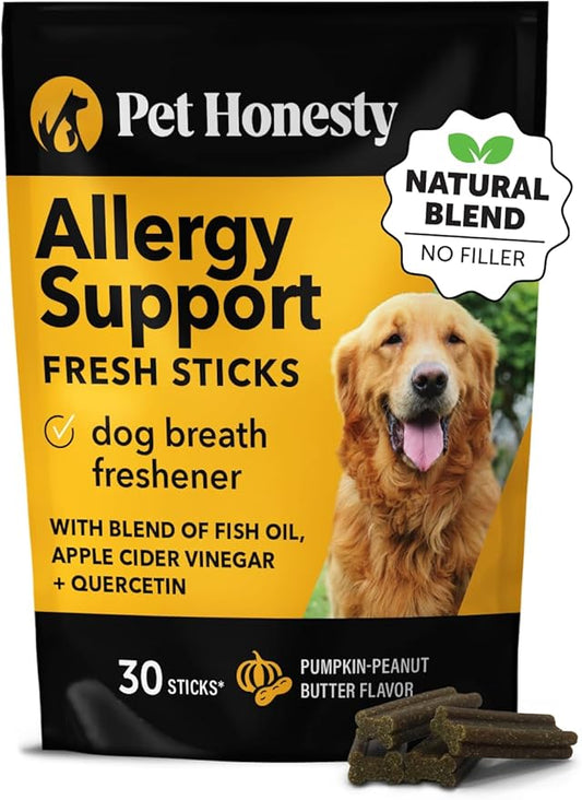 Pet Honesty Allergy Support Fresh Sticks - Dental Sticks for Dogs - Dental Dog Chews - Immune Health + Allergy Support for Dogs - Freshen Dog Breath, Reduce Plaque + Tartar - 30 sticks