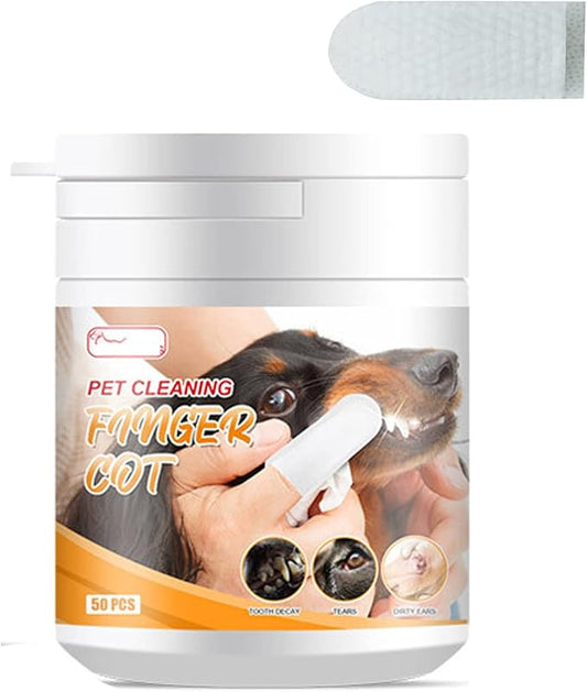 Pet Dental Fingers Wipes, 50Pcs Dog Teeth Cleaning Finger Cots, Oral Wipes Pads for Dogs and Cats Ear Eye Face - Optimize Oral Health Reduces Plaque, Freshens Breath