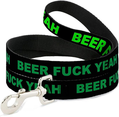 Dog Leash - Beer Fuck Yeah Black Neon Green - Narrow 0.5"