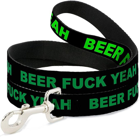Dog Leash - Beer Fuck Yeah Black Neon Green - Narrow 0.5"