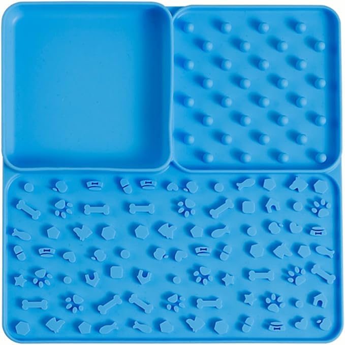 3 in 1 Lick Mat for Dogs/Cats, Dogs/Cats Lick Mat, Dogs/Cats Food Mat, Premium Lick Mats with Suction Cups, Slow Down The Pet's Eating Speed to Help Digestion(Blue)