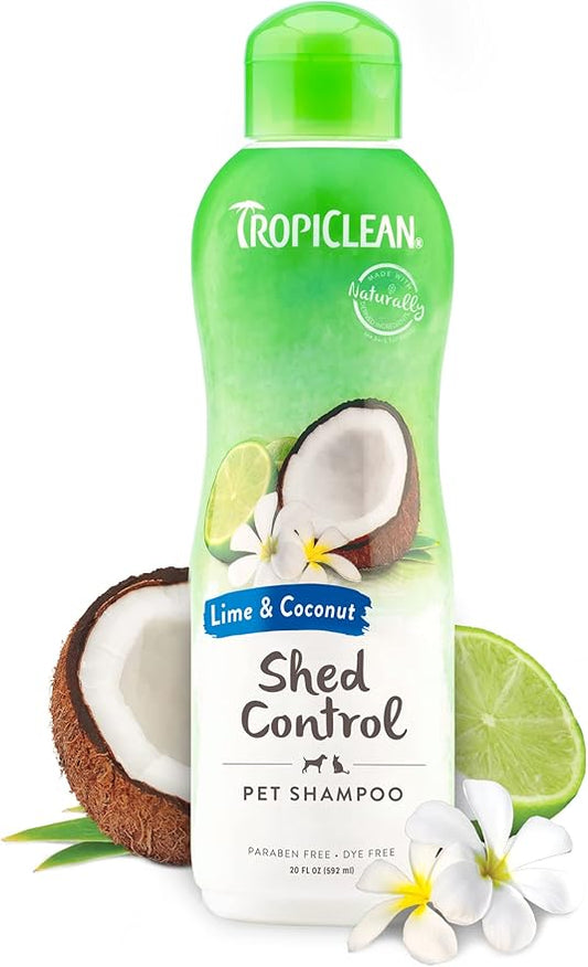 TropiClean Lime & Coconut Deshedding Dog Shampoo for Shedding Control | Natural Pet Shampoo Derived from Natural Ingredients | Cat Friendly | Made in the USA | 20 oz.