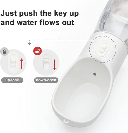 Outdoor Dog Water Bottle Dispenser - Leak Proof Water Bottle for dogs On The Go with Food Container Multifunctional Travel Dog Water Bottle（White）